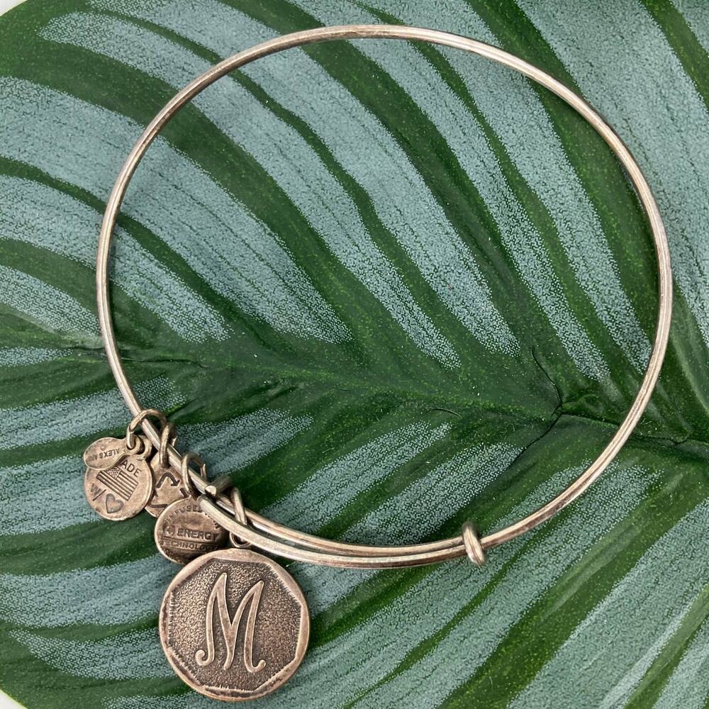 Alex And Ani Energy Silver Monogram Letter M Charm Bangle Adjustable Bracelet